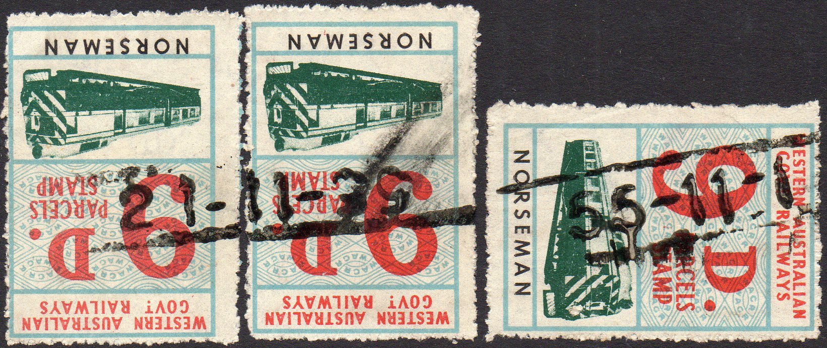 Western Australia Railway Parcels Stamps Cancellation Errors
